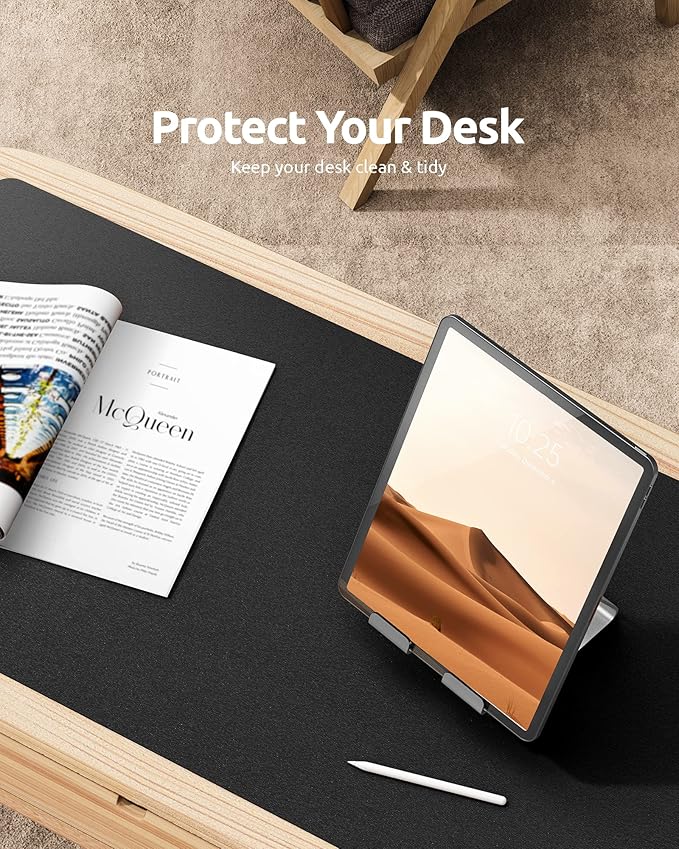 YSAGi Leather Desk Protector, Office Mat, Large Mouse Mat, Non-Slip PU Leather Blotter, Laptop Desk Mat, Waterproof Writing Pad for Office and Home (Black, 31.5" x 15.8")