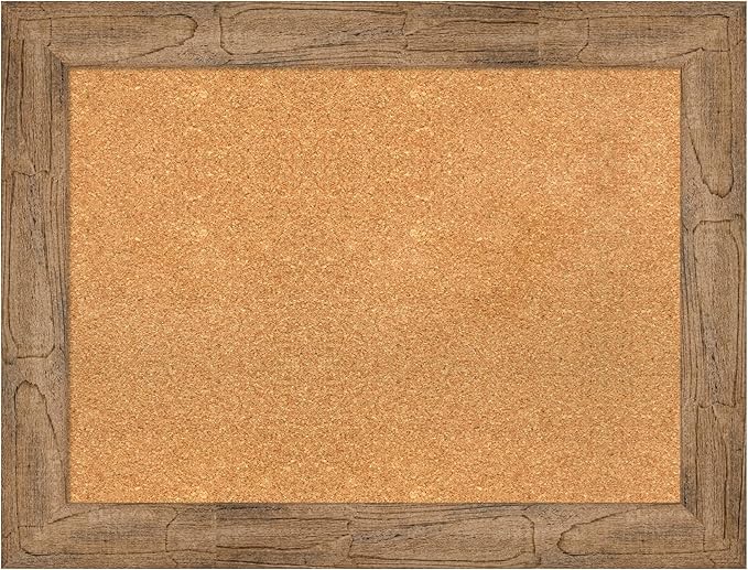 Amanti Art Natural Cork Board for Wall, 26x34 Vision Board with Brown Wood Frame, Medium Corkboard Office Decor for Home Organization, Rustic Farmhouse Corkboard Pinboard to display items for home