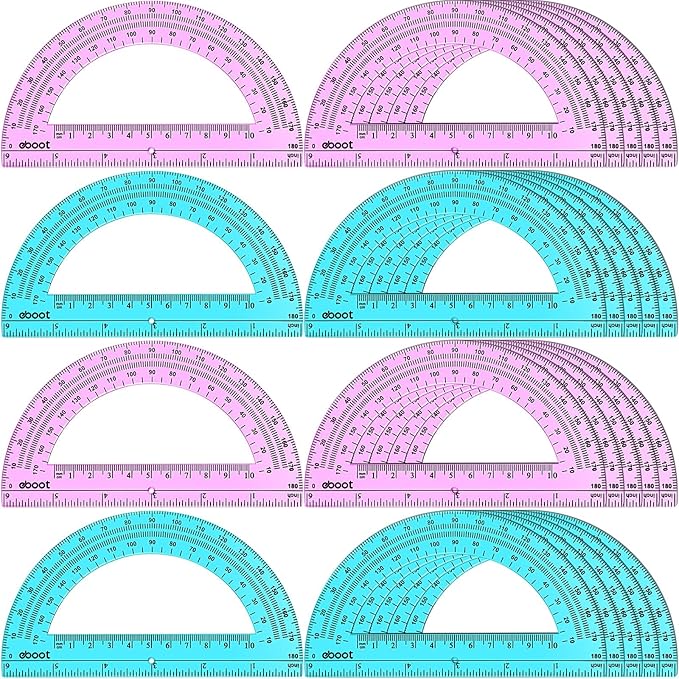EBOOT 24 Pack Plastic Protractors Math Protractor 180 Degrees 6 Inch (Pink, Blue)