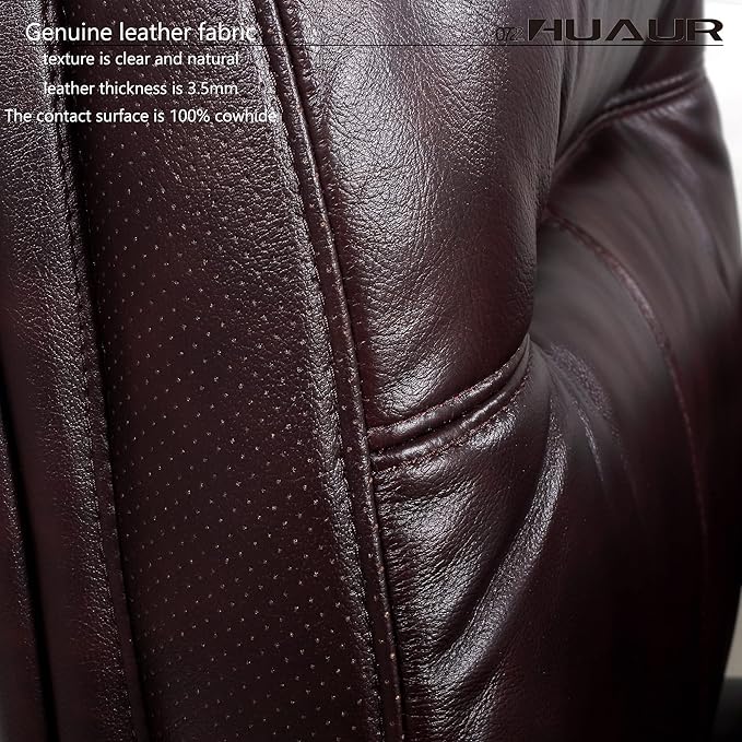 Genuine Leather Modern Executive Chair High-Back Support 90 to 150 Degrees Tilt and Upholstered Home Desk Chair with Base 360LB Capacity Swivel Computer Office Chair (Brown)