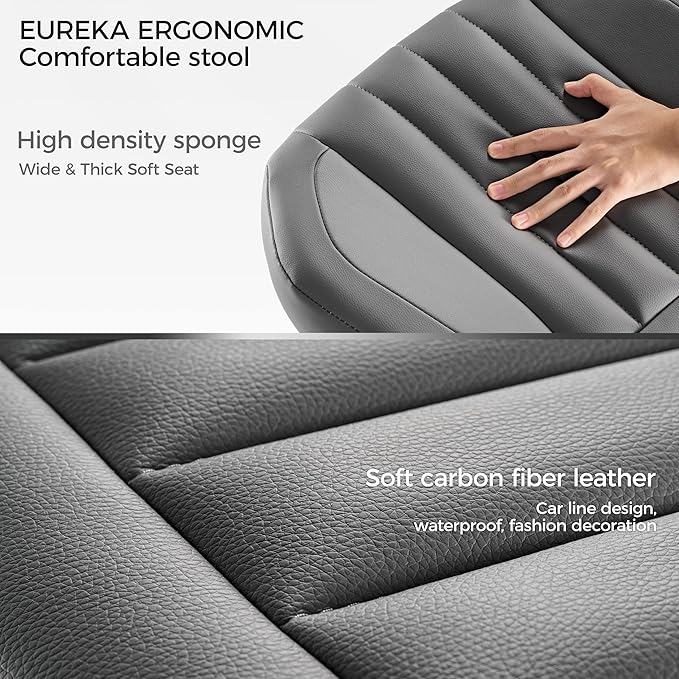 EUREKA ERGONOMIC Height Adjustable Foot Stool,19x18'' Large Seat Under Desk Footrest,Swivel Rolling Chair W Sturdy Wheels,Ottoman Stool Simple Meeting Chair for Home Office,Grey