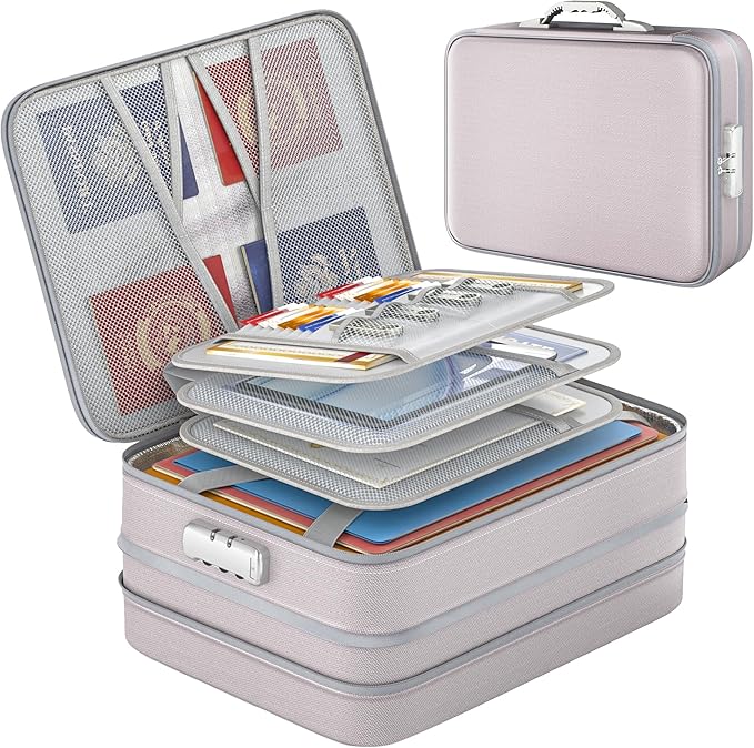 Nacial 5200℉ Fireproof Document Box with Lock, Expandable Document Organizer, Heat Insulated Fireproof Waterproof Box for File Storage, ﻿Portable Sturdy Handle for Important Documents Home Travel