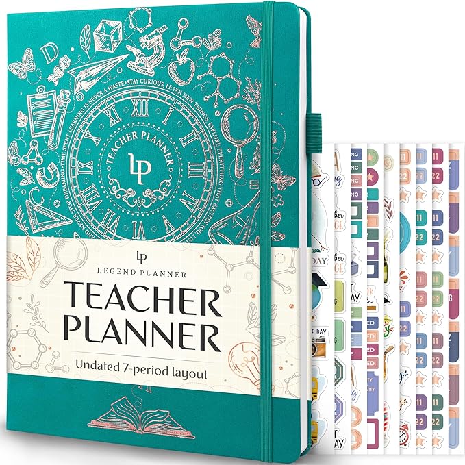 Legend Teacher Planner – Undated Lesson Plan Book for Teachers with Weekly & Monthly Calendars - Classroom Organization & School Year Planner – 8.5”x11.5” Hardcover (Viridian Green)
