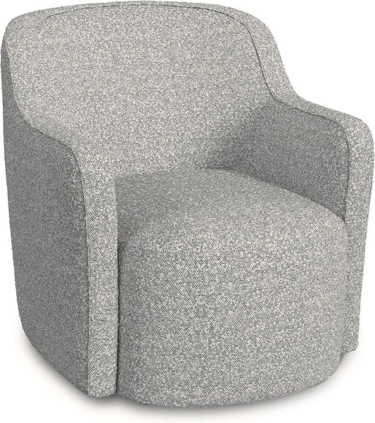 Upholstered 360° Barrel Back Swivel Chair | Accent Chairs for Living Room & Bedroom | Decorative Home Furniture, White Boucle with Gray Yarn