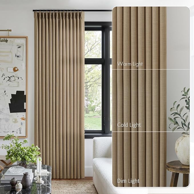Pinch Pleated Dark Flax Curtains 90 Inches Long - Image 9