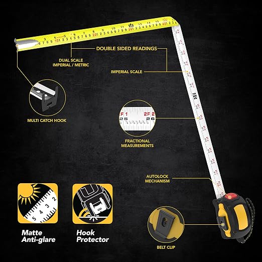 LEXIVON 25Ft/7.5m AutoLock Tape Measure | 1-Inch Wide Blade - Image 3