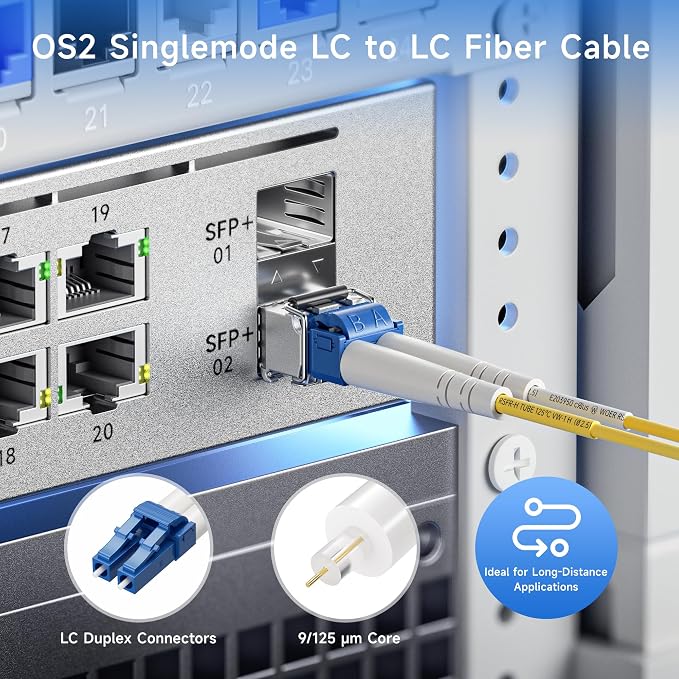 Cable Matters Plenum Rated Duplex OS2 Single Mode Fiber Optic Patch Cable - 10m - Image 2