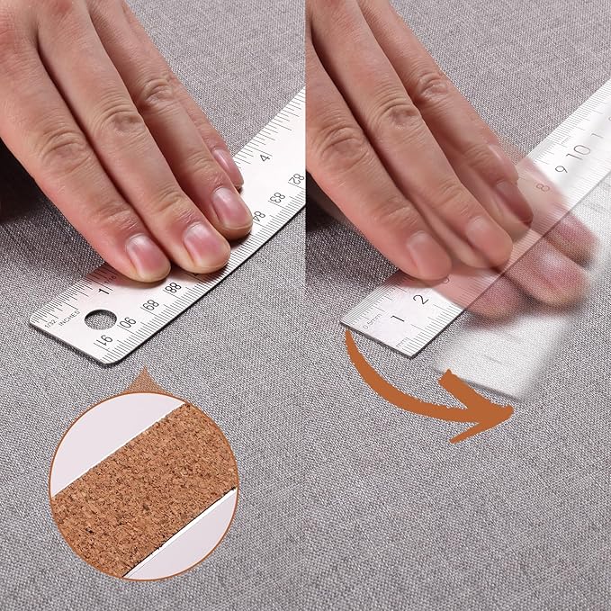 36 Inch Metal Ruler, Stainless Steel Straight Edge Ruler with Cork Backing, Non-Slip Imperial & Metric Measuring Tool for School, Office, Woodworking, Drafting