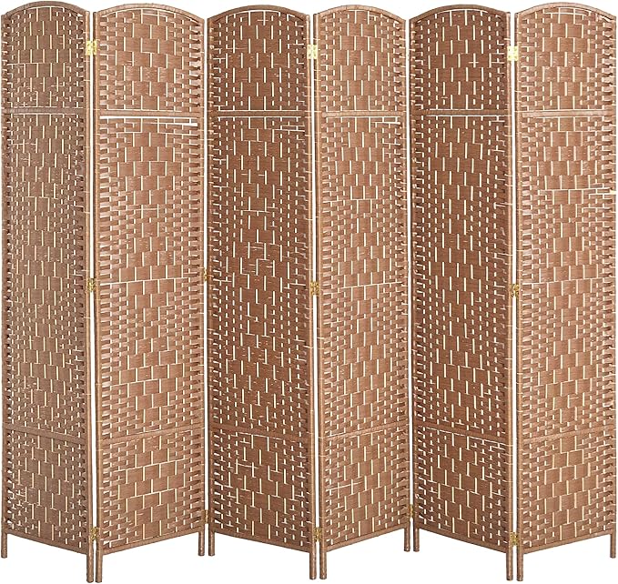 HOMCOM Room Divider, 6 Panel Folding Privacy Screen, 6FT Tall Portable Wicker Weave Partition Wall Divider for Bedroom, Home Office, Natural