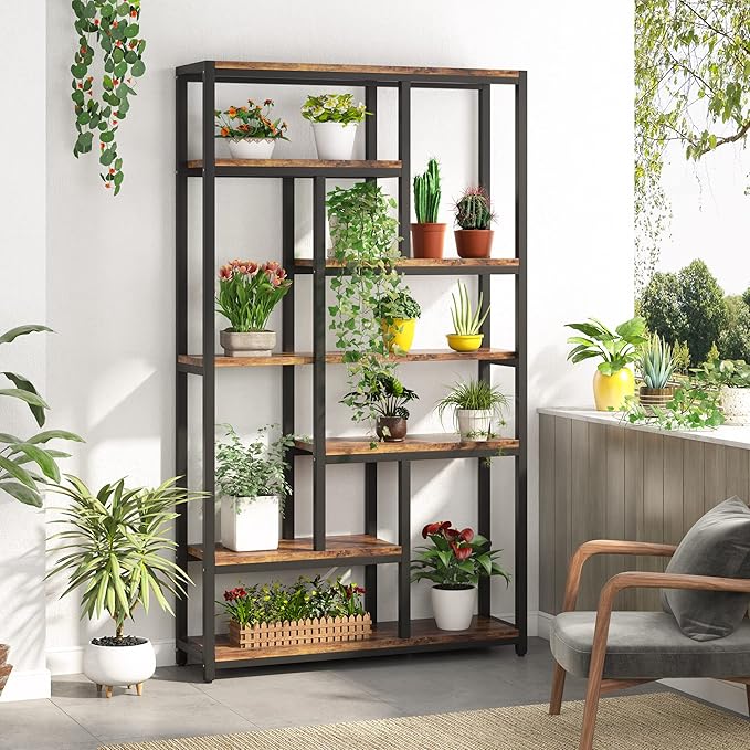 Tribesigns 79 Inch Extra Tall Bookshelf, 7-Tier Vintage Bookcase, Industrial 10-Shelf Open Storage Shelves Display Shelves Organizer for Home Office