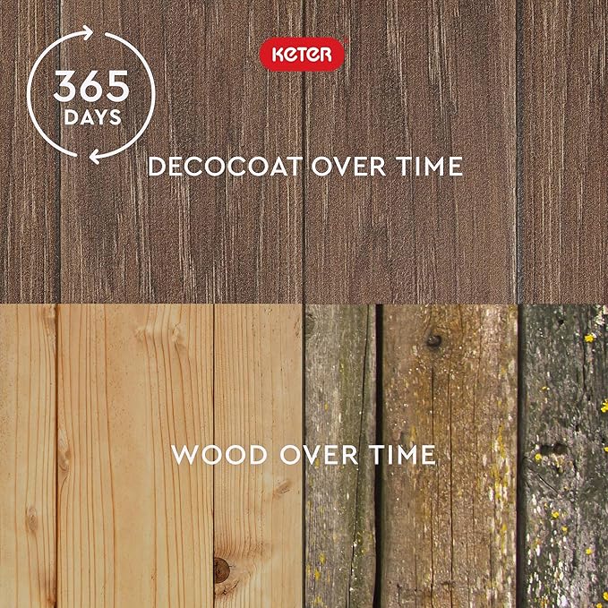 Keter Signature Everwood 50 Gallon Resin Outdoor Storage Box and Patio Furniture Side Table for Pool and Garden Accessories, Walnut