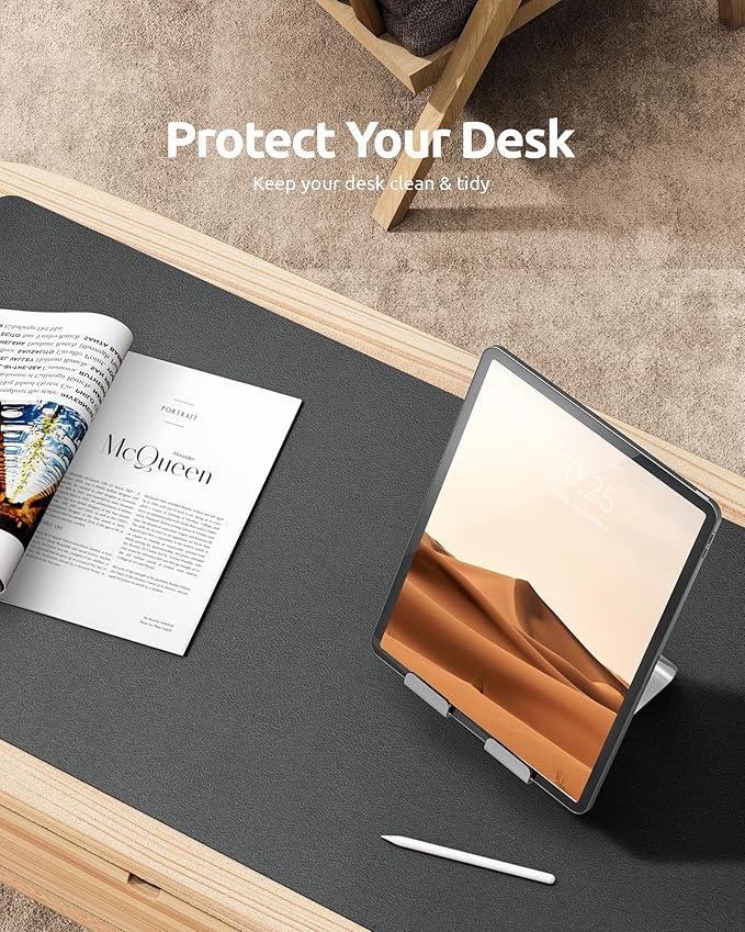 YSAGi Leather Desk Protector, Office Mat, Large Mouse Mat, Non-Slip PU Leather Blotter, Laptop Desk, Waterproof Writing Pad for Office and Home (Dark Grey, 23.6" x 13.8")