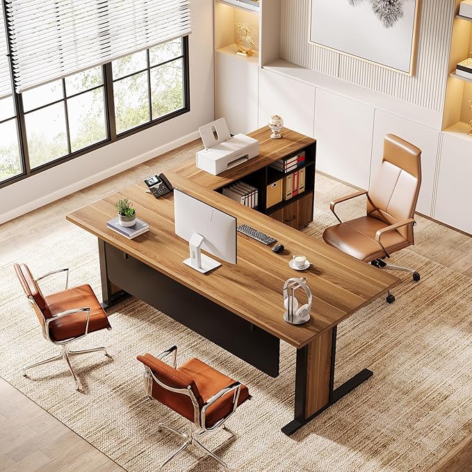 Tribesigns 63" Large Executive Desk L Shaped Computer Desk with File Storage Cabinet, L-Shaped Executive Office Desk Business Desk Set, Computer Desk with Mobile Cabinet for Home Office