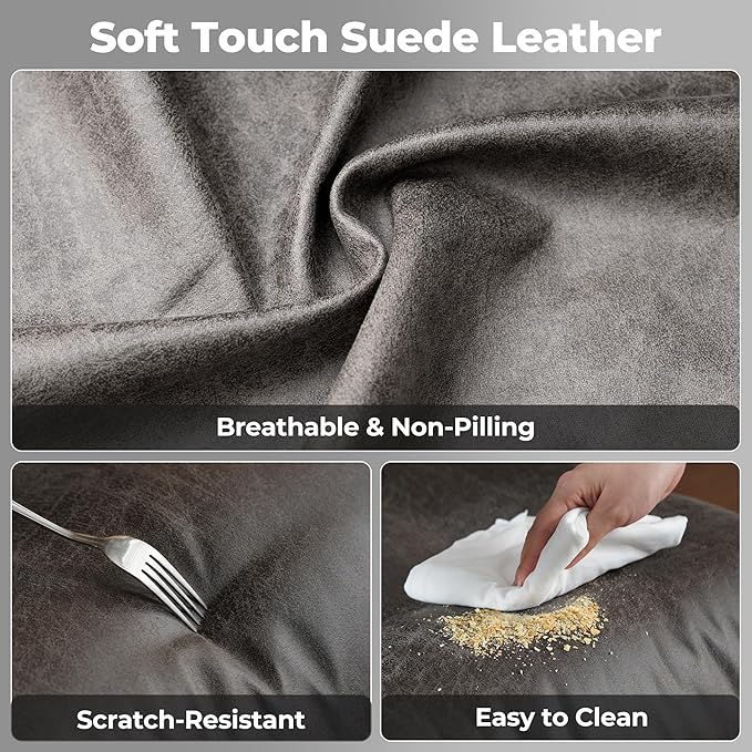 ovios Ergonomic Home Office Chair, Mid-Century Modern Faux Leather Chairs with Padded Armrests, Comfy High Back Swivel Rolling Executive Computer Armchair (Dark Grey, Suede Leather)