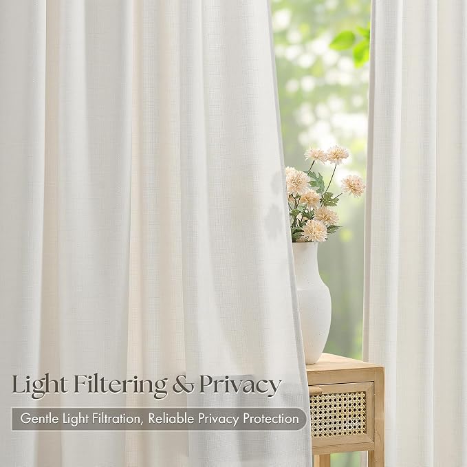 Pinch Pleated Linen Curtains 98 Inches Long 4 Panels Set Ivory Cream Memory - Image 3