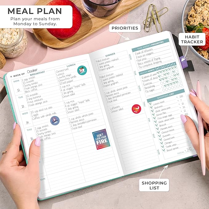 Clever Fox Weekly Meal Planner - Weekly & Daily Meal Prep Journal with Shopping and Grocery Lists for Menu Planning, Healthy Diet & Weight Loss Tracking, Lasts 1 Year, Undated, A5 - Turquoise