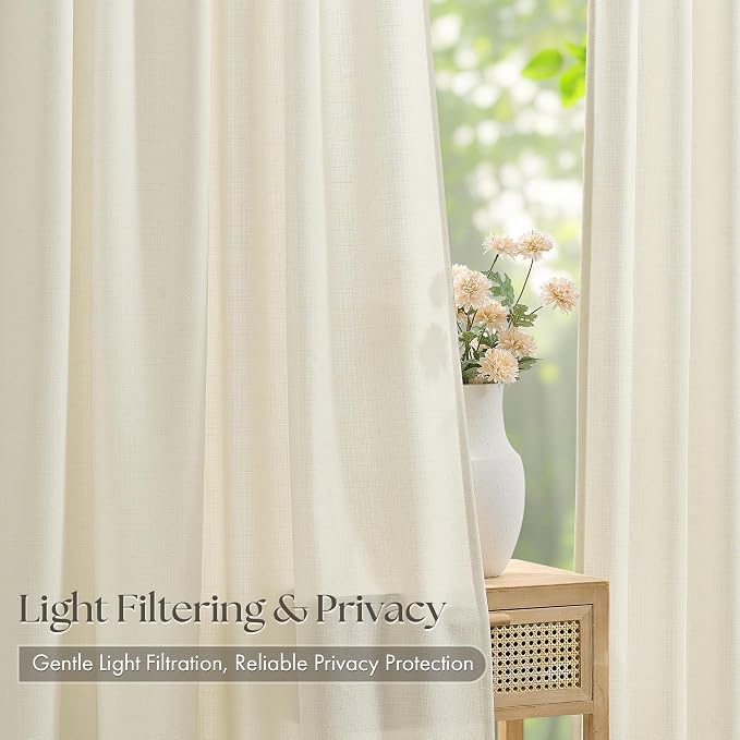Cream Beige Pinch Pleated Linen Curtains 105 Inch 4 Panels Set - Image 3