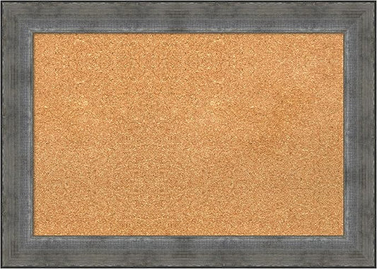 Amanti Art Natural Cork Board for Wall, 20x28 Vision Board with Silver Wood Frame, Medium Corkboard Office Decor for Home Organization, Casual Corkboard Pinboard to Display Items for Home
