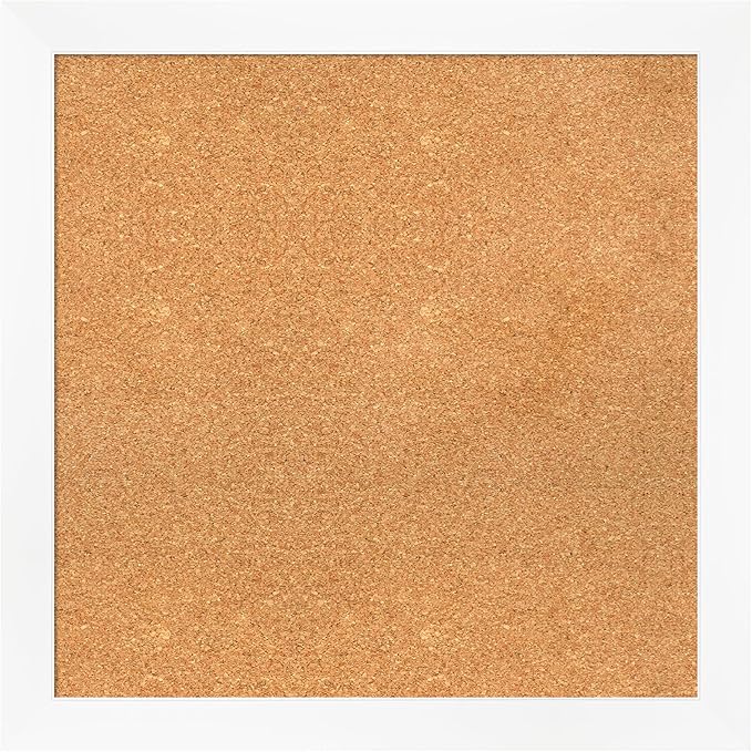 Amanti Art Natural Cork Board for Wall, 27x27 Vision Board with White Frame, Medium Corkboard Office Decor for Home Organization, Modern Corkboard Pinboard to Display Items for Home Organization in
