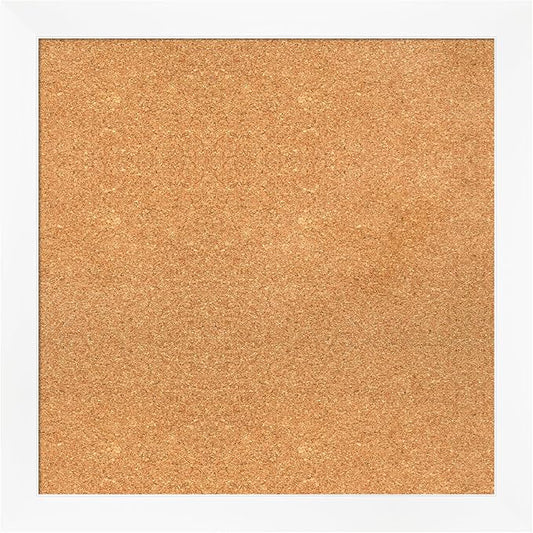 Amanti Art Natural Cork Board for Wall, 27x27 Vision Board with White Frame, Medium Corkboard Office Decor for Home Organization, Modern Corkboard Pinboard to Display Items for Home Organization in