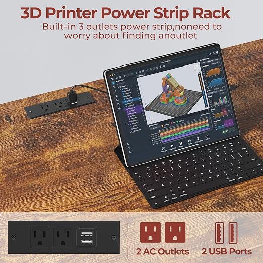 3D Printer Workstation with Power Outlet & Filament Storage, Heavy Duty 4-Tier - Image 7