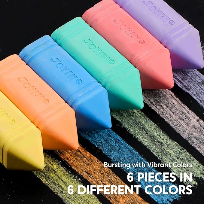 JOYIN 6 PCS Jumbo Sidewalk Chalk with 6 Colors, Washable Sidewalk Chalk for Kids, Non-Toxic Art Supplies, Outdoor Games, Playground Accessories