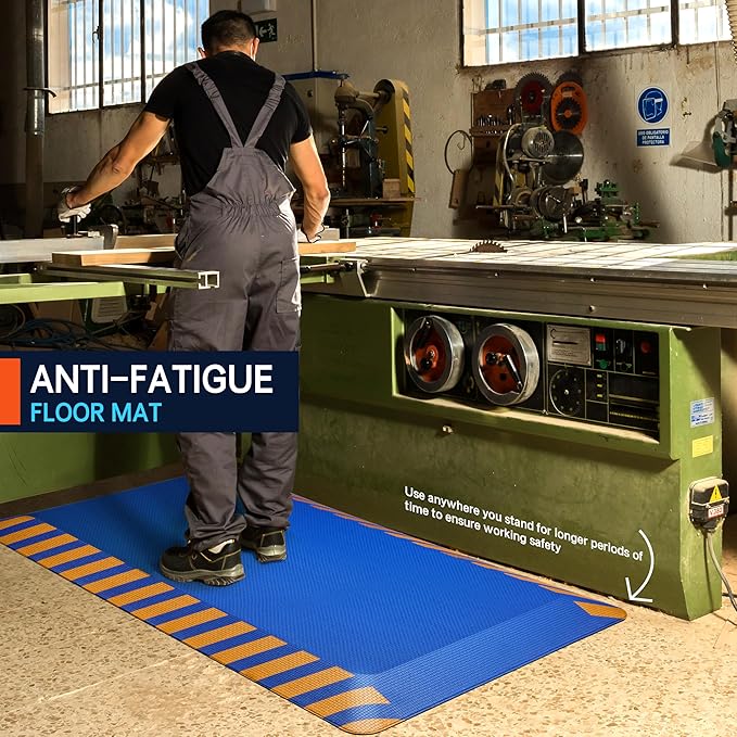 FEATOL Anti Fatigue Mats Industrial 2 Packs, Ergonomic Standing Floor Mat for Work for Stand, Blue with Yellow Border Safety 17" x 24"-Support for Leg & Back Pain