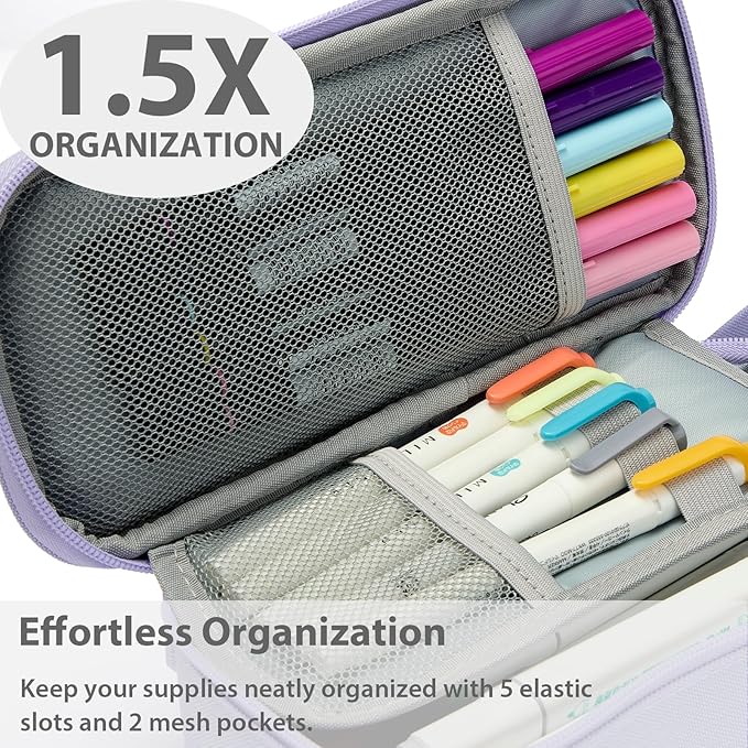 Pencil Case Pouch Box Bag School Supplies Girls Boys Kids, Cute Preppy Stuff Large Big Capacity Aesthetic Pen Organizer, Back to College Stationary, Purple, Classic Stlye, 1800ml