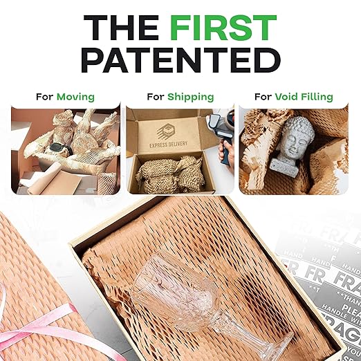 IDL Packaging 20" x 1400' Honeycomb Kraft Packing Paper Roll – Eco-Friendly USA-Made Wrap for Shipping, Moving & Storage - Bubble Wrap Alternative with Innovative Interlocking Slit Design