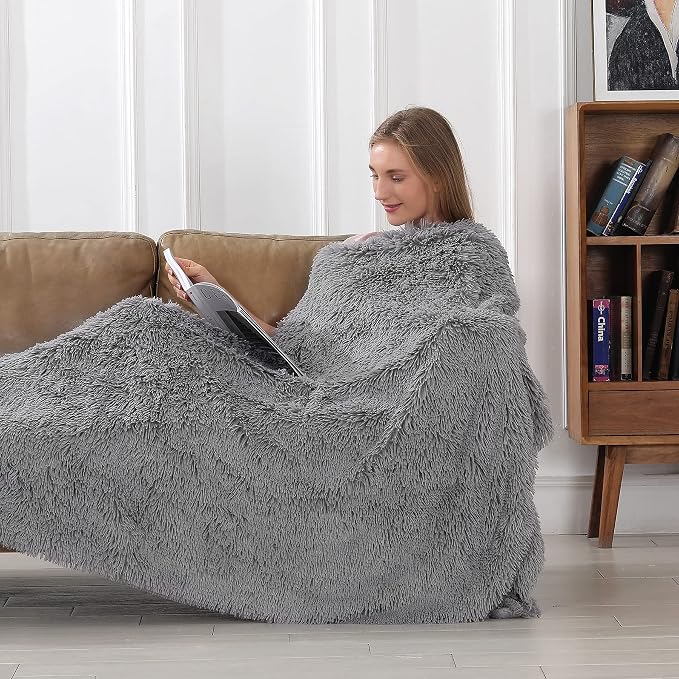 Tuddrom Decorative Extra Soft Faux Fur Throw Blanket 70" x 78", Solid Fuzzy - Image 2