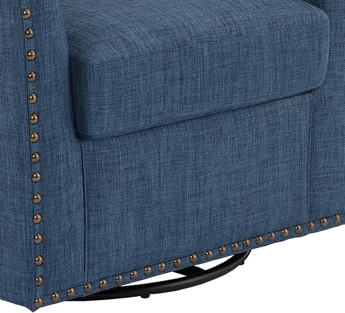 UIXE 360° Swivel Barrel Accent Chair, Modern Upholstered Arm Chair Round Club Armchair, Nailhead Trim Single Sofa Seating in Fabric for Living Room - Blue