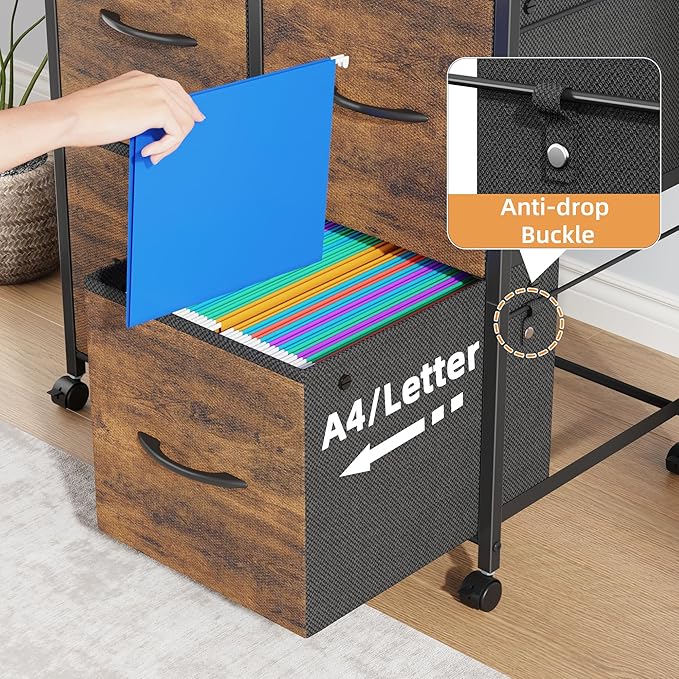 Lateral File Cabinet 4 Fabric Drawer, Mobile Filing Cabinet for Large Printer, Home Office Functional Small Office Storage Cabinet & Printer Stand, Fits A4/Letter Size, 30.4''W, Rustic Brown