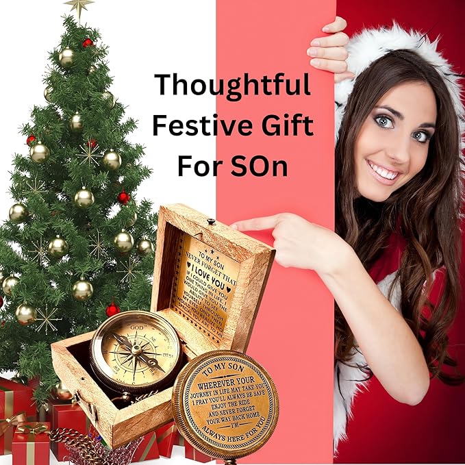 Gift for Son from Mom Dad | Engraved Compass 2" - Father to Son Gifts, Mom to Son Gifts for Graduation 2025, Birthday Baptism Confirmation Communion