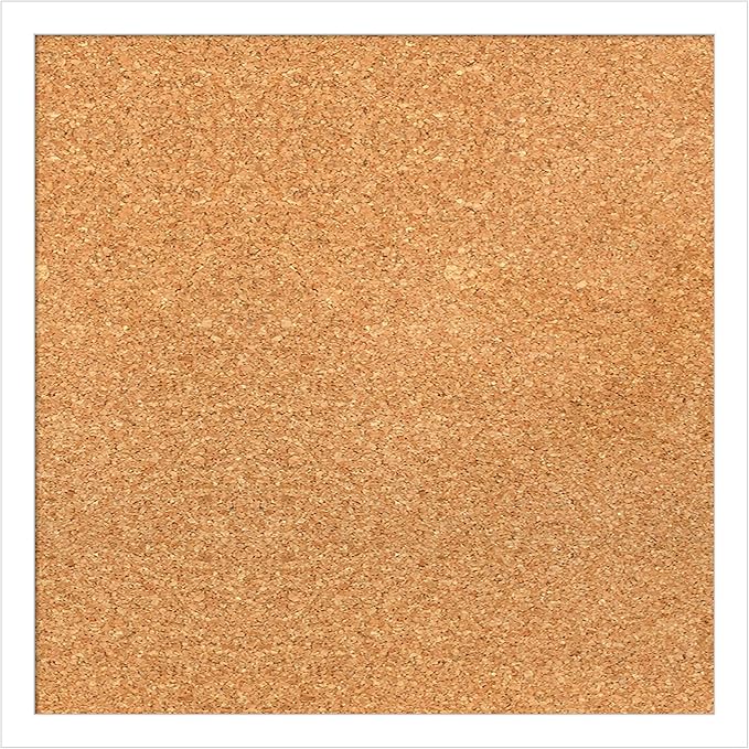 Amanti Art Natural Cork Board for Wall, 17x17 Vision Board with White Frame, Small Corkboard Office Decor for Home Organization, Modern Corkboard Pinboard to Display Items for Home Organization in