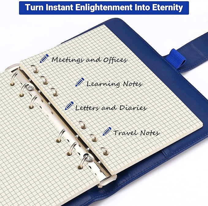 A6 Grid-Ruled Refill Paper, 100gsm Thick Beige No-Bleed Sheets (80-Pack), Pre-Punched – Fits A6 6-Ring Binders for Office, School & Teachers