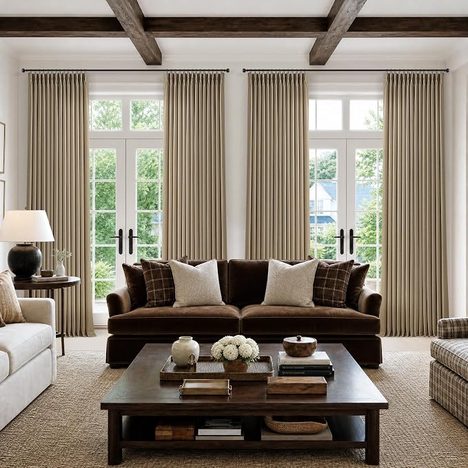 Light Brown Pinch Pleated Bedroom Curtains 102 Inches Long 4 Panels Set - Image 8