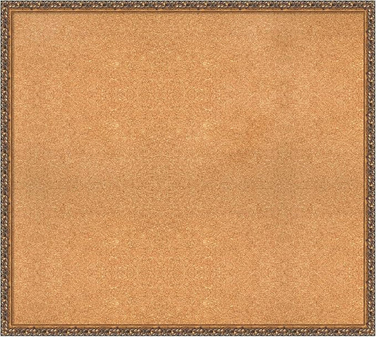 Amanti Art Natural Cork Board for Wall, 34x38 Vision Board with Bronze Frame, X-Large Corkboard Office Decor for Home Organization, Traditional Corkboard Pinboard to Display Items for Home