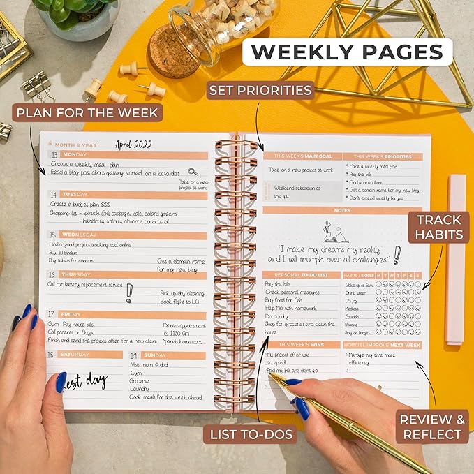 Clever Fox Planner 2nd Edition Spiral – Colorful Weekly & Monthly Goal Planner, Time Management & Productivity Organizer, Undated (Rose Gold)