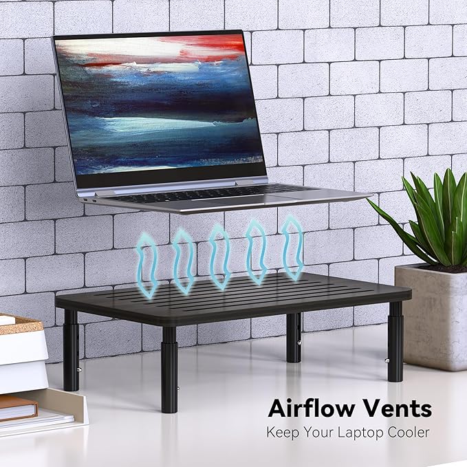 Bamboo Monitor Stand Riser, 4 Adjustable Height, 15.55x9.25 Laptop Stand with Airflow Vents, Desk Organizer for Computer, PC, Printer (Wenge)