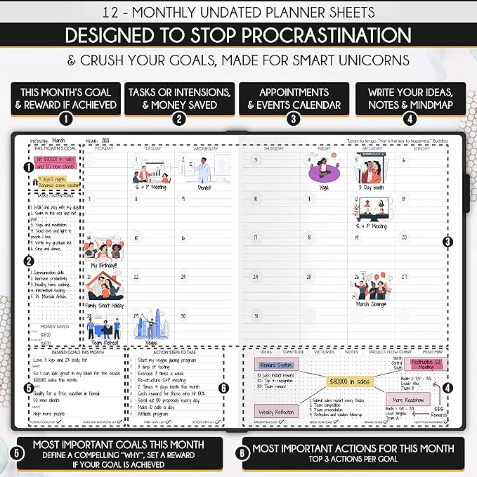 Journal for Men- Undated Daily, Weekly & Monthly Planner with Budget Section | A 12 Month Journey to Increase Productivity & Happiness | Life Organizer & Gratitude Journal - Horizontal Format