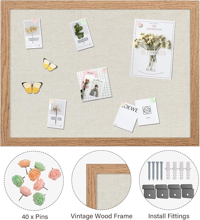 Cork Board Bulletin Board 18" x 24", 2-Pack Large Linen Corkboards with Frame for Walls, Cute Picture Display Pin Board Vision Board for Room School Office Bedroom 40 Pushpins Carbonized Black