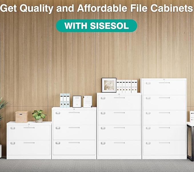 SISESOL 4 Drawer Lateral File Cabinet with Lock,White Lateral Filing Cabinet,Horizontal Metal Filing Cabinets,Locked Wide Four Drawer File Cabinets for Office Home,Fit A4/F4/Letter/Legal File