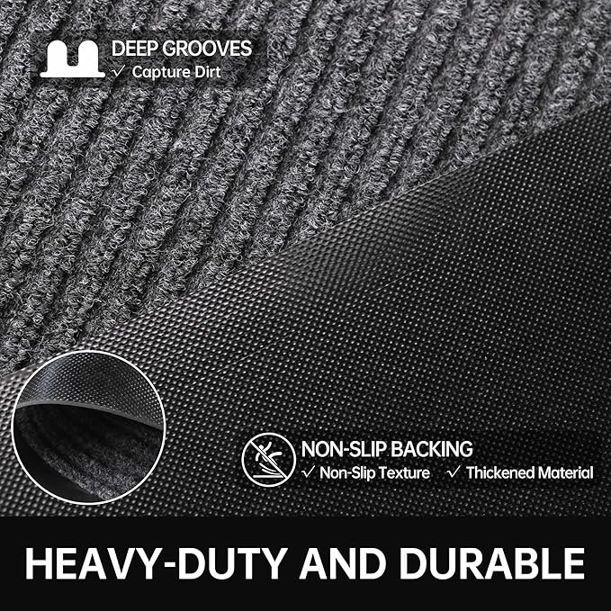 Front Door Mat, 4' x 8' Heavy Duty Indoor Outdoor Door Mat for Entryway, Commercial Door Mats Entrance, Low Profile Welcome Mats Non-Slip, Durable Rubber Backing Entry Mat for Patio, Home