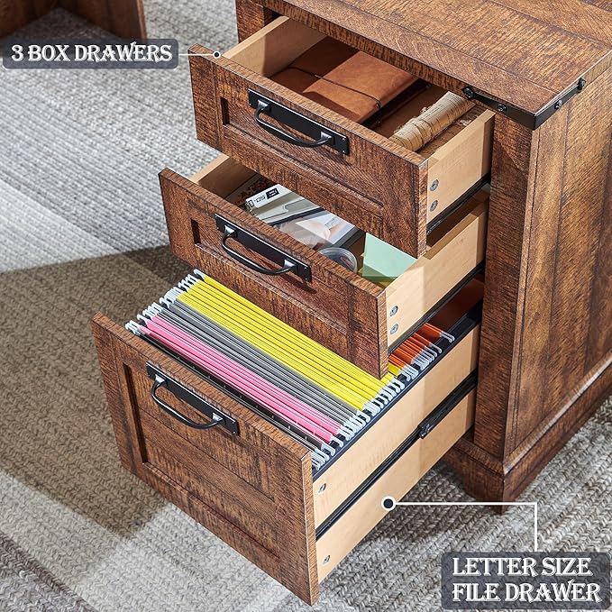 RedLemon 60" Farmhouse L Shaped Executive Desk with Drawers, Wood Home Office Corner Desk with Charging Station, File Drawer, Storage Cabinet, Rustic Computer Writing Desk (Reclaimed Barnwood)