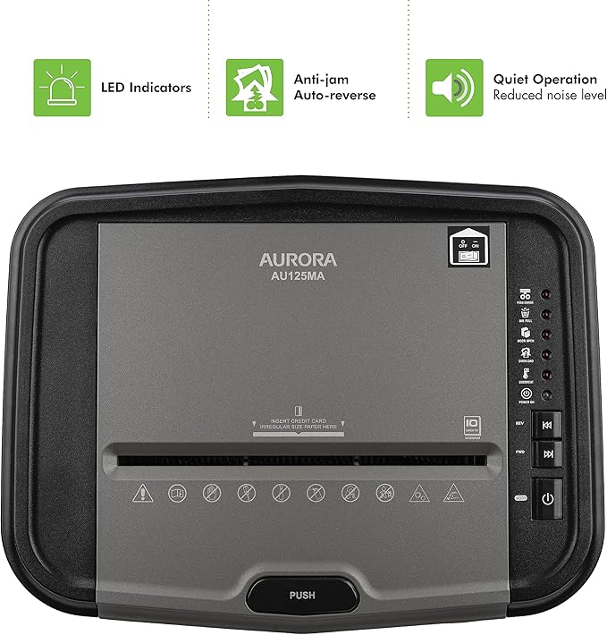 Aurora Professional Grade AU125MA 120-Sheet Auto Feed High-Security Micro-Cut Paper Shredder/60 Minutes/Security Level P-5